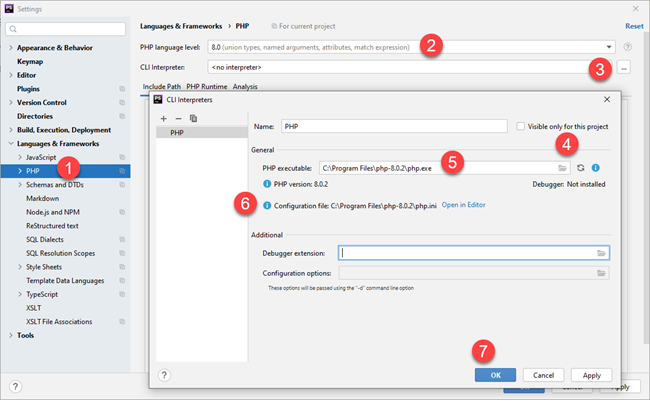Settings CLI Interpreters dialoogvenster